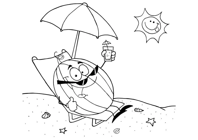 Coloring book watermelon on vacation